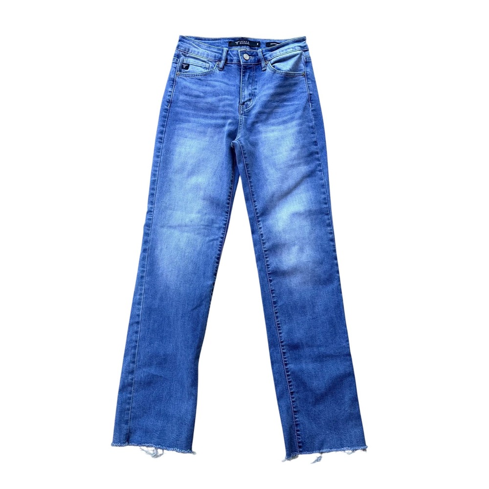 Lucky & Blessed Womens Boyfriend Fit Jeans Medium Wash Raw Hem Size 8